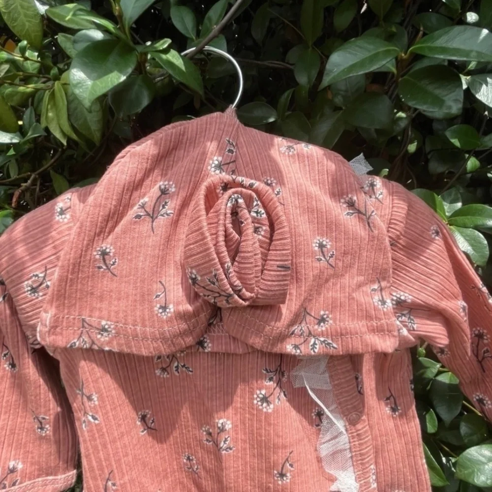 NWT NICOLE Miller Rose Tulle Detail Footie 2 Piece Set NB Girl